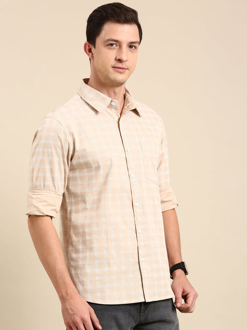 Beige Checks Full Sleeves Shirt